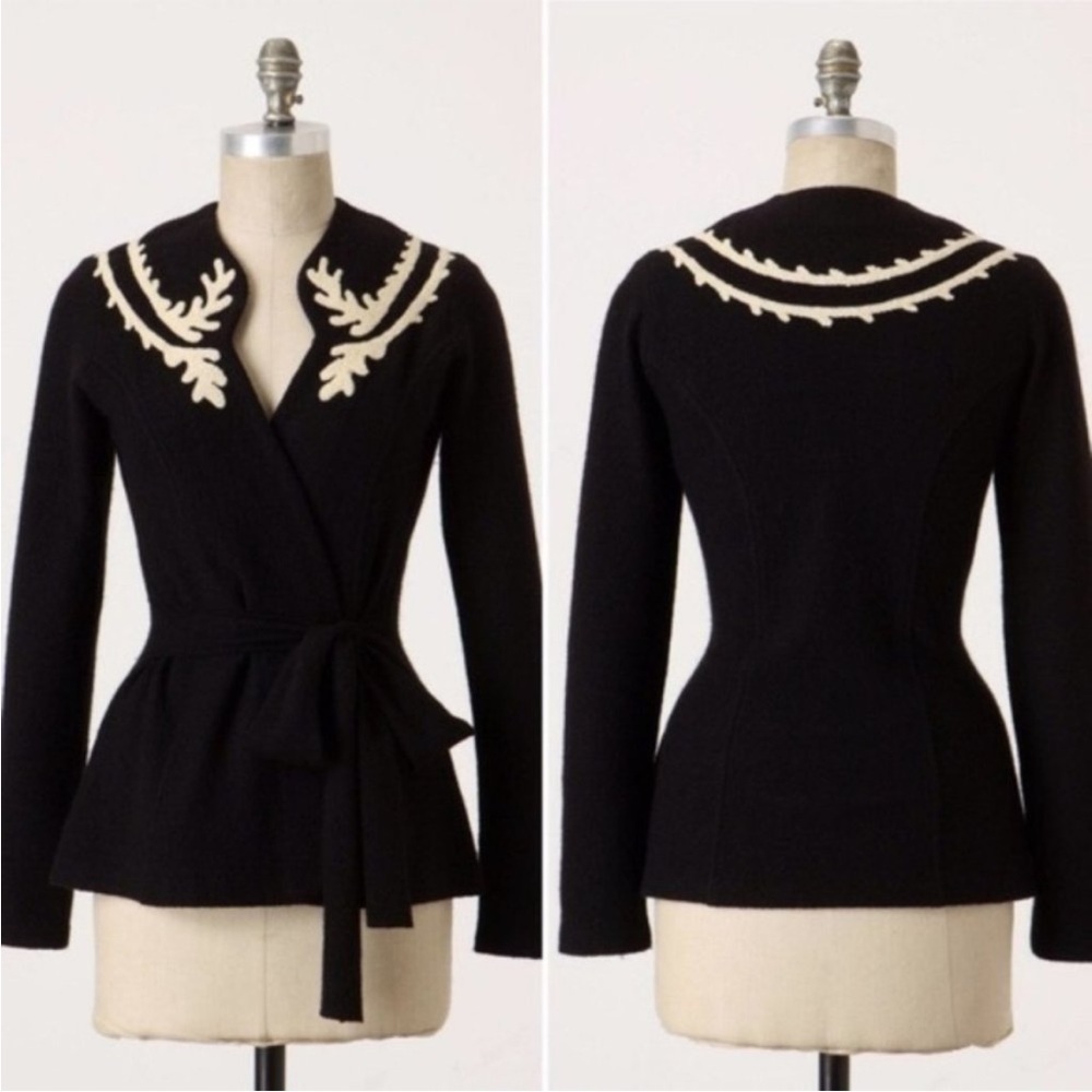 Anthropologie RARE Guinevere Retro 100% Wool Cardigan Dark Academia Artsy XS - Picture 2 of 12